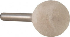 Value Collection - 1" Diam, 1/4" Shank Diam, Ball Shaped Mounted Bob - Rock Hard Density, 1" Head Length, 2" Shank Length, Wool Felt - Makers Industrial Supply