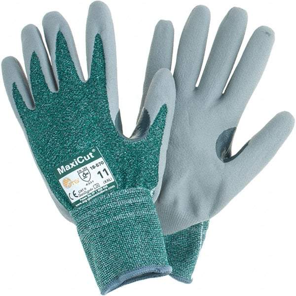 ATG - Size 2XL, ANSI Cut Lvl A2, Cut Resistant Gloves - Palm & Fingers Coated, Gray/Green - Makers Industrial Supply