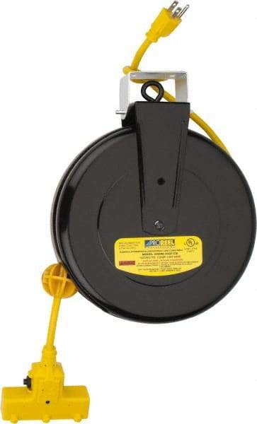 Value Collection - 14 AWG, 30' Cable Length, Cord & Cable Reel with Outlet End - 3 Outlets, NEMA 5-15R, 13 Amps, 125 Volts, SJT Cable, Black Reel - Makers Industrial Supply