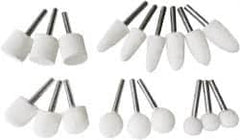 Value Collection - 18 Piece, 1/4" Shank Diam, Wool Felt Bob Set - Medium Density, Includes Ball, Cone, Cylinder, Flame, Olive & Oval Bobs - Makers Industrial Supply