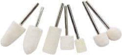 Value Collection - 7 Piece, 1/8" Shank Diam, Wool Felt Bob Set - Medium Density, Includes Ball, Cone, Cylinder, Flame, Olive & Oval Bobs - Makers Industrial Supply