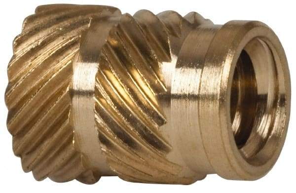 E-Z LOK - 1/4" Drill, 10 24 UNC, 0.278" Diam, Brass Unheaded Heat Installed Threaded Insert - 1/4" Hole, 3/8" OAL - Makers Industrial Supply