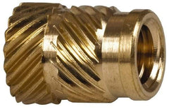 E-Z LOK - 1/4" Drill, 10 32 UNF, 0.278" Diam, Brass Unheaded Heat Installed Threaded Insert - 1/4" Hole, 3/8" OAL - Makers Industrial Supply