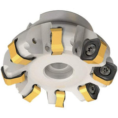 Iscar - 89.7mm Cut Diam, 27mm Arbor Hole, 6mm Max Depth of Cut, 65° Indexable Chamfer & Angle Face Mill - 10 Inserts, OXMT 0507\xB6RXMT 1607\xB6S865 SNMU 1305 Insert, Right Hand Cut, 10 Flutes, Through Coolant, Series Helido - Makers Industrial Supply