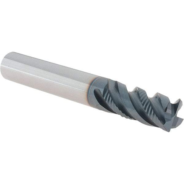 Iscar - 4 Flute Solid Carbide Roughing & Finishing Corner Chamfer End Mill - TiAlN Finish, Straight Shank, 45° Helix, Non-Centercutting, Regular Length - Makers Industrial Supply