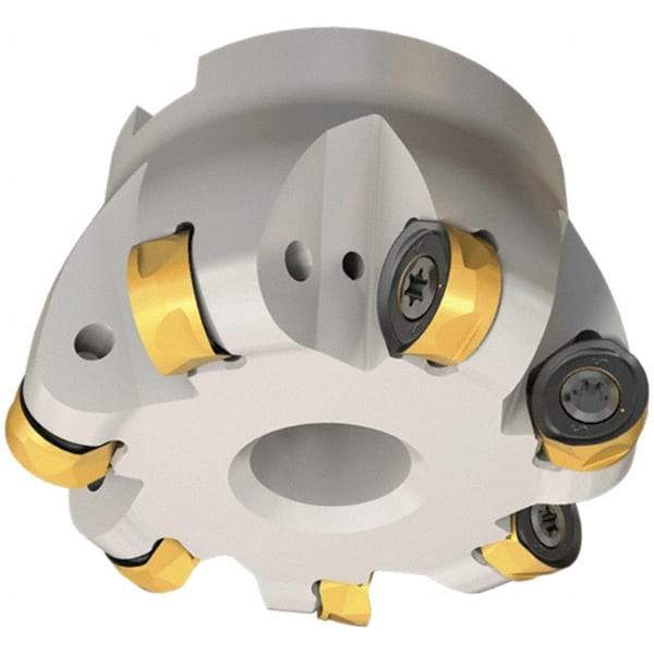 Iscar - 100mm Cut Diam, 12mm Max Depth, 32mm Arbor Hole, 9 Inserts, H400 RNHU Insert Style, Indexable Copy Face Mill - H400 FR-16 Cutter Style, 49.6mm High, Through Coolant, Series Helido - Makers Industrial Supply