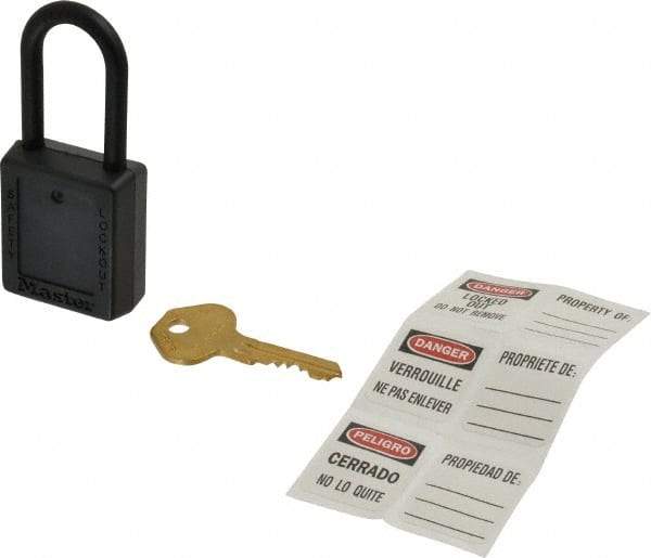 Master Lock - Keyed Alike Nonconductive Lockout Padlock - 1-1/2" Shackle Clearance, 1/4" Shackle Diam, 1-3/4" Body Height x 1-1/2" Body Width, Black, 6 Pins - Makers Industrial Supply