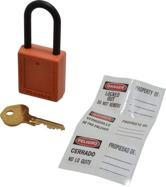 Master Lock - Keyed Alike Nonconductive Lockout Padlock - 1-1/2" Shackle Clearance, 1/4" Shackle Diam, 1-3/4" Body Height x 1-1/2" Body Width, Orange, 6 Pins - Makers Industrial Supply