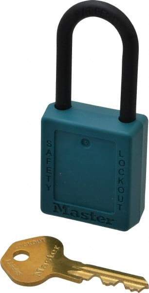 Master Lock - Keyed Alike Nonconductive Lockout Padlock - 1-1/2" Shackle Clearance, 1/4" Shackle Diam, 1-3/4" Body Height x 1-1/2" Body Width, Teal, 6 Pins - Makers Industrial Supply