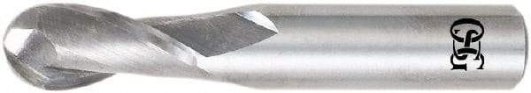 OSG - 8mm Diam, 21mm LOC, 2 Flute Solid Carbide Ball End Mill - TiAlN Finish, Single End, 64mm OAL, 8mm Shank Diam, Spiral Flute - Makers Industrial Supply