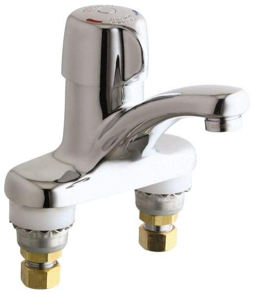 Chicago Faucets - Round Handle, Deck Mounted Bathroom Faucet - One Handle, No Drain, Standard Spout - Makers Industrial Supply