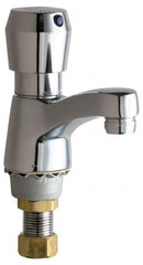 Chicago Faucets - Round Handle, Deck Mounted Bathroom Faucet - One Handle, No Drain, Standard Spout - Makers Industrial Supply