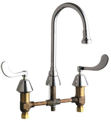 Chicago Faucets - Wrist Blade Handle, Wide Spread Bathroom Faucet - Two Handle, No Drain, Gooseneck Spout - Makers Industrial Supply