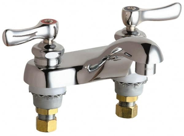 Chicago Faucets - Lever Handle, Deck Mounted, Vandal Resistant Bathroom Faucet - Two Handle, No Drain, Standard Spout - Makers Industrial Supply