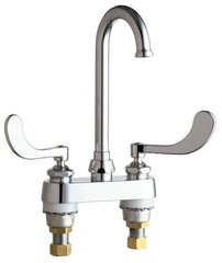 Chicago Faucets - Wrist Blade Handle, Deck Mounted Bathroom Faucet - Two Handle, No Drain, Gooseneck Spout - Makers Industrial Supply