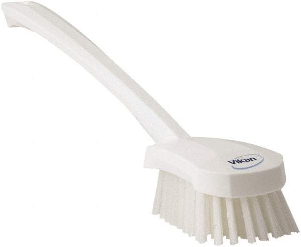 Vikan - 1.3" Bristle Length, Polyester Scrub Brush - 4" Long x 2-3/4" Wide Head, 15-3/4" OAL, White, Polypropylene Block - Makers Industrial Supply