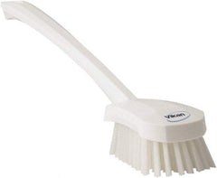 Vikan - 1.3" Bristle Length, Polyester Scrub Brush - 4" Long x 2-3/4" Wide Head, 15-3/4" OAL, White, Polypropylene Block - Makers Industrial Supply