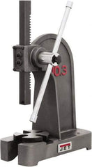 Jet - 1/2" Ram, 7-7/8" Throat Depth, 2 Ton Manual Arbor Press - 7-7/8" Max Work Height x 11-3/8" Max Work Width, Single Leverage, 6-3/8" Base Width x 17" Base Depth - Makers Industrial Supply