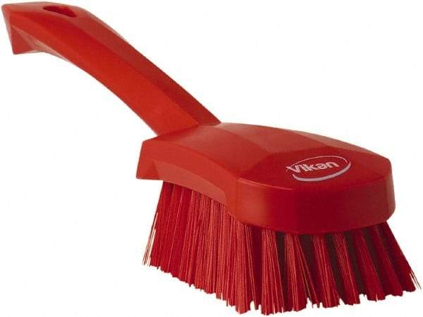 Vikan - 1.3" Bristle Length, Polyester Scrub Brush - 4-1/4" Long x 2-3/4" Wide Head, 10" OAL, Red, Polypropylene Block - Makers Industrial Supply