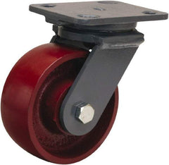 Hamilton - 5" Diam x 2" Wide x 6-1/2" OAH Top Plate Mount Swivel Caster - Cast Iron, 1,300 Lb Capacity, Sealed Precision Ball Bearing, 4 x 5" Plate - Makers Industrial Supply