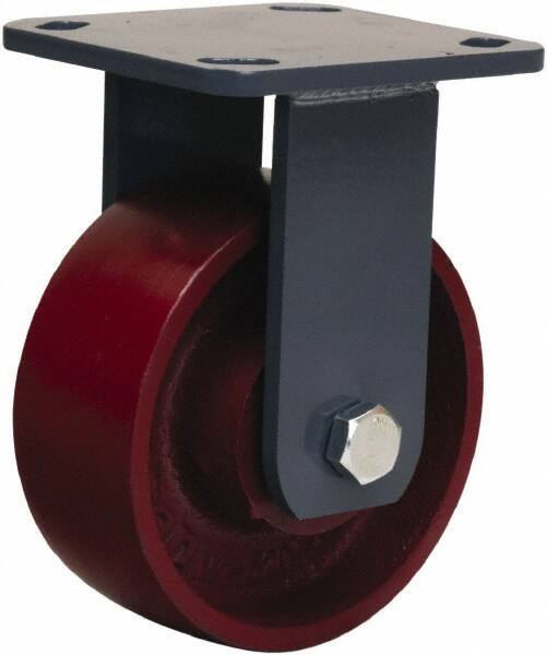 Hamilton - 5" Diam x 2" Wide x 6-1/2" OAH Top Plate Mount Rigid Caster - Cast Iron, 1,300 Lb Capacity, Sealed Precision Ball Bearing, 4 x 4-1/2" Plate - Makers Industrial Supply