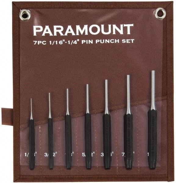 Paramount - 7 Piece, 1/16 to 1/4", Pin Punch Set - Hexagon Shank, Comes in Canvas Roll - Makers Industrial Supply