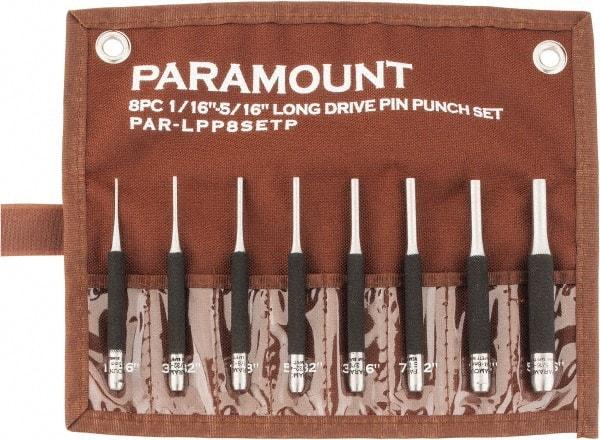 Paramount - 8 Piece, 1/16 to 5/16", Pin Punch Set - Round Shank, Comes in Canvas Roll - Makers Industrial Supply