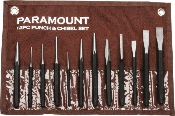 Paramount - 12 Piece Punch & Chisel Set - 13/64 to 1/2" Chisel, 3/8 to 3/16" Punch, Hexagon Shank - Makers Industrial Supply