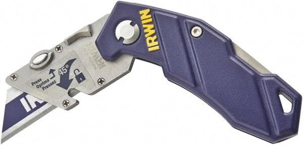 Irwin - Fixed Folding Utility Knife - Blue Aluminum Handle, 1 Blade Included - Makers Industrial Supply