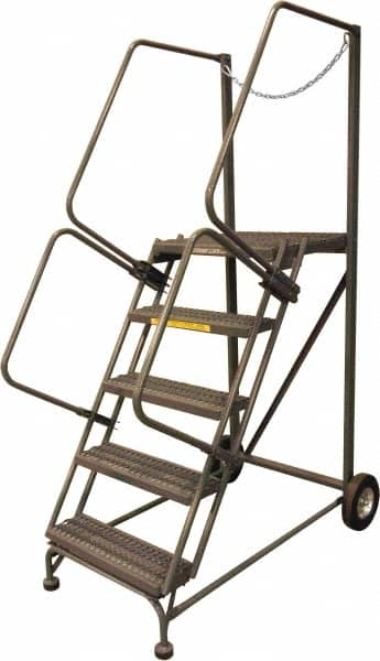 Ballymore - 80" 5 Step Rolling Warehouse Ladder - Truck & Dock Access, 450 Lb Capacity, 50" Platform Height, 32" Base Width x 53" Base Depth, Serrated - Makers Industrial Supply