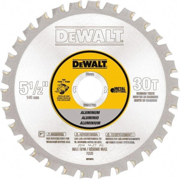 DeWALT - 5-1/2" Diam, 25/32" Arbor Hole Diam, 30 Tooth Wet & Dry Cut Saw Blade - Steel, Crosscutting Action, Standard Round Arbor - Makers Industrial Supply