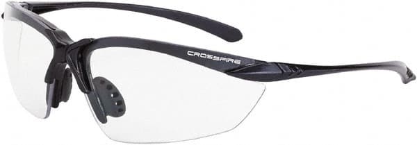 CrossFire - Clear Lenses, Frameless Safety Glasses - Scratch Resistant, Black Polycarbonate Frame, Size Universal, Wrap Around - Makers Industrial Supply