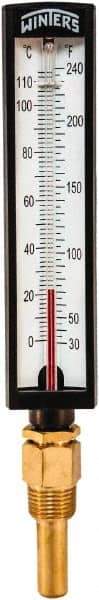 Winters - 30 to 240°F, Industrial Thermometer with Standard Thermowell - 2 Inch Immersion Length, 1.825 Inch Stem Length, 10 Inch Long, 1/2 Inch Thread - Makers Industrial Supply