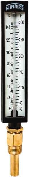 Winters - 30 to 300°F, Industrial Thermometer with Standard Thermowell - 2 Inch Immersion Length, 1.825 Inch Stem Length, 10 Inch Long, 1/2 Inch Thread - Makers Industrial Supply