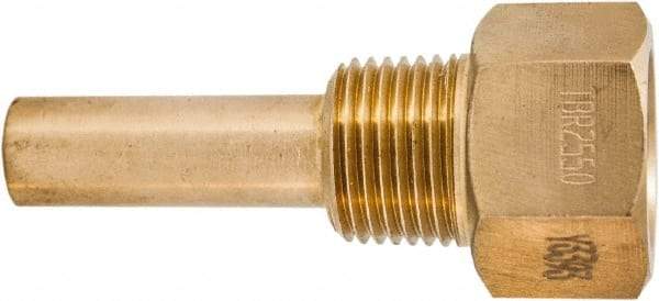 Winters - 3-1/2 Inch Overall Length, 1/2 Inch Thread, Brass Thermowell - 1-3/8 Inch Insertion Length - Makers Industrial Supply