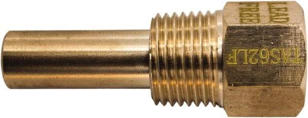 Winters - 2-1/2 Inch Overall Length, 1/2 Inch Thread, Brass Thermowell - 1.3 Inch Insertion Length - Makers Industrial Supply