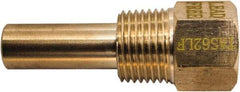 Winters - 2-1/2 Inch Overall Length, 1/2 Inch Thread, Brass Thermowell - 1.3 Inch Insertion Length - Makers Industrial Supply