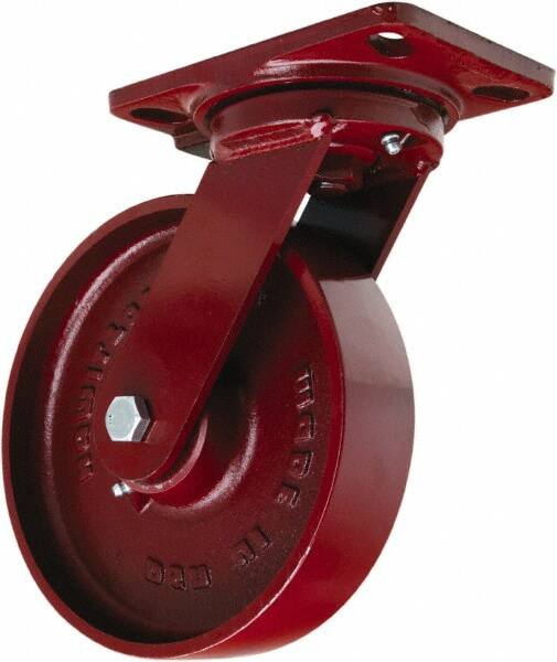 Hamilton - 8" Diam x 2" Wide x 9-3/4" OAH Top Plate Mount Swivel Caster - Cast Iron, 1,500 Lb Capacity, Tapered Roller Bearing, 4-1/2 x 6-1/2" Plate - Makers Industrial Supply