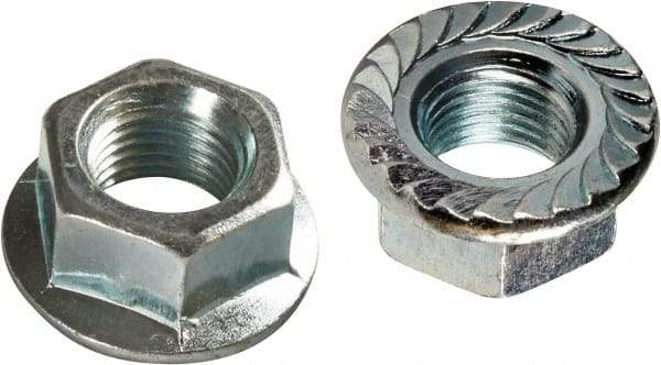 Monroe Engineering Products - 3/8-16 Grade 8 Steel Hex Flange Lock Nut - 9/16" Width Across Flats, 3/8" High, Zinc-Plated Finish - Makers Industrial Supply