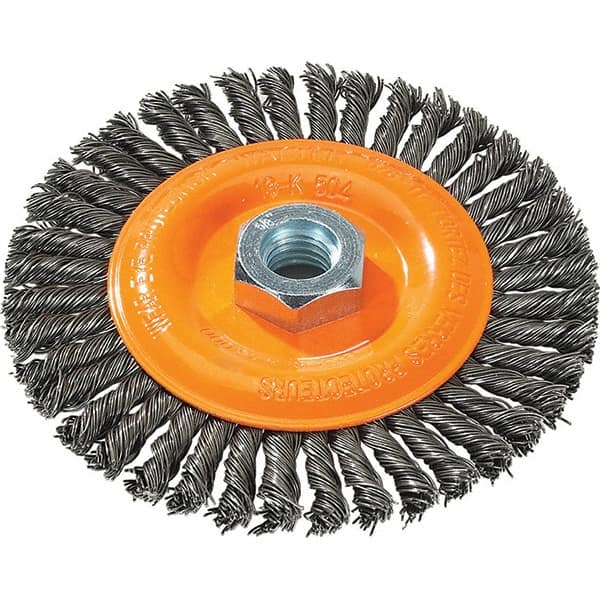 WALTER Surface Technologies - 5" OD, 5/8-11 Arbor Hole, Stringer Bead Steel Wheel Brush - 1/4" Face Width, 0.02" Filament Diam, 15,000 RPM - Makers Industrial Supply