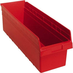 Quantum Storage - 23-5/8" Deep, Red Polypropylene Hopper Shelf Bin - 8" High x 8-3/8" Wide x 23-5/8" Long - Makers Industrial Supply