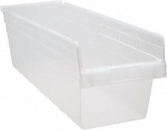 Quantum Storage - 23-5/8" Deep, Clear Polypropylene Hopper Shelf Bin - 8" High x 8-3/8" Wide x 23-5/8" Long - Makers Industrial Supply