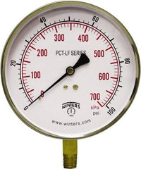 Winters - 4-1/2" Dial, 1/4 Thread, 0-100 Scale Range, Pressure Gauge - Lower Connection Mount, Accurate to 0.01% of Scale - Makers Industrial Supply