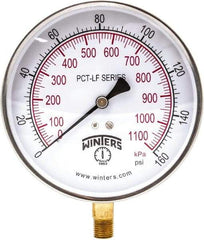 Winters - 4-1/2" Dial, 1/4 Thread, 0-160 Scale Range, Pressure Gauge - Lower Connection Mount, Accurate to 0.01% of Scale - Makers Industrial Supply