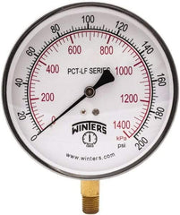 Winters - 4-1/2" Dial, 1/4 Thread, 0-200 Scale Range, Pressure Gauge - Lower Connection Mount, Accurate to 0.01% of Scale - Makers Industrial Supply