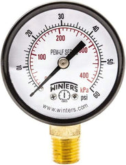 Winters - 2" Dial, 1/4 Thread, 0-60 Scale Range, Pressure Gauge - Lower Connection Mount, Accurate to 3-2-3% of Scale - Makers Industrial Supply