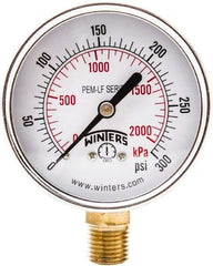 Winters - 2-1/2" Dial, 1/4 Thread, 0-300 Scale Range, Pressure Gauge - Lower Connection Mount, Accurate to 3-2-3% of Scale - Makers Industrial Supply