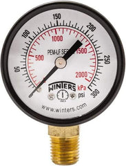 Winters - 2" Dial, 1/4 Thread, 0-300 Scale Range, Pressure Gauge - Lower Connection Mount, Accurate to 3-2-3% of Scale - Makers Industrial Supply