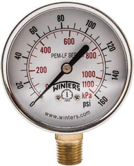 Winters - 2-1/2" Dial, 1/4 Thread, 0-160 Scale Range, Pressure Gauge - Lower Connection Mount, Accurate to 3-2-3% of Scale - Makers Industrial Supply