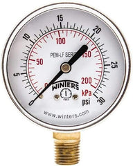 Winters - 2-1/2" Dial, 1/4 Thread, 0-30 Scale Range, Pressure Gauge - Lower Connection Mount, Accurate to 3-2-3% of Scale - Makers Industrial Supply